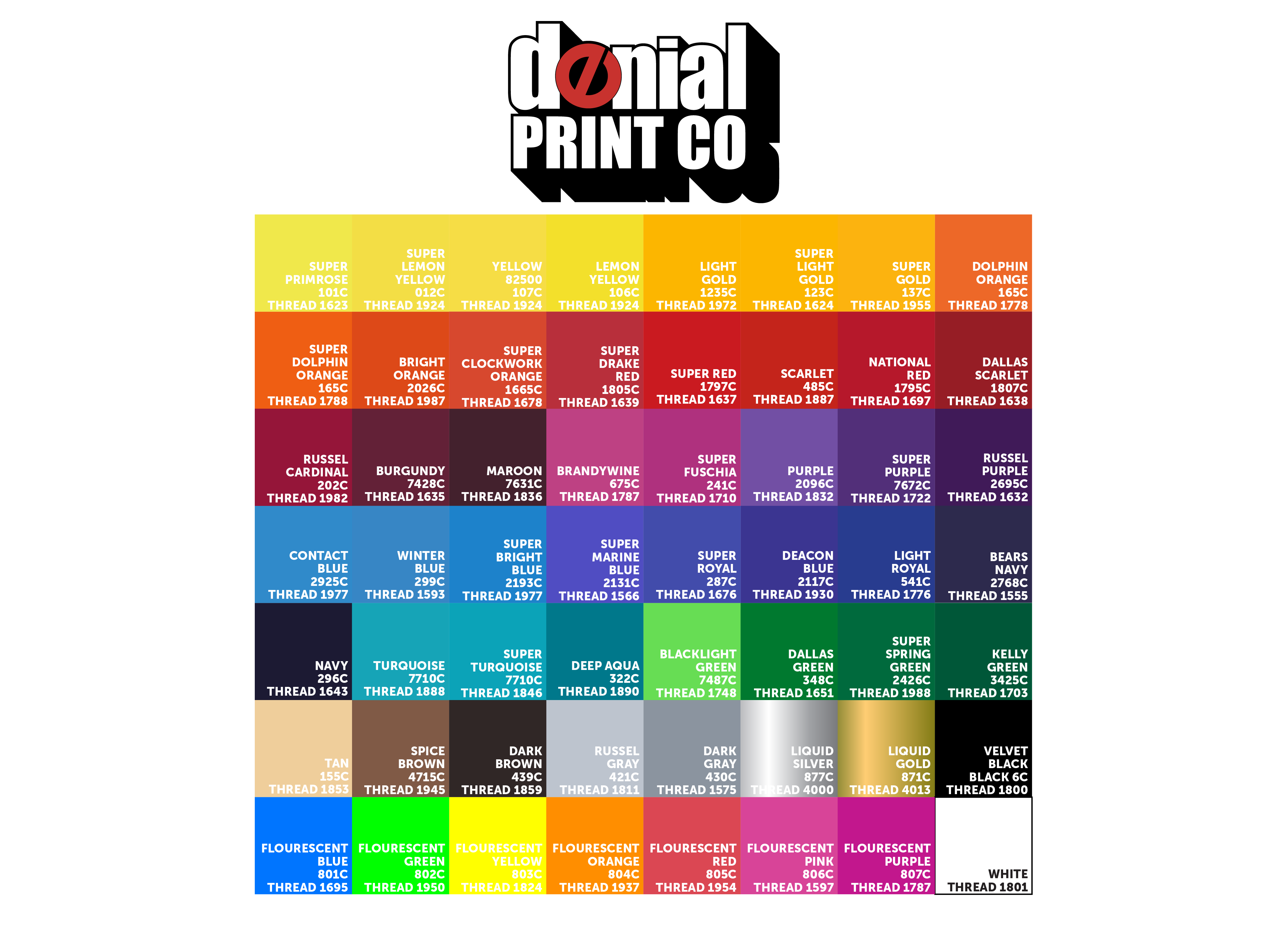 Ink Colour Chart